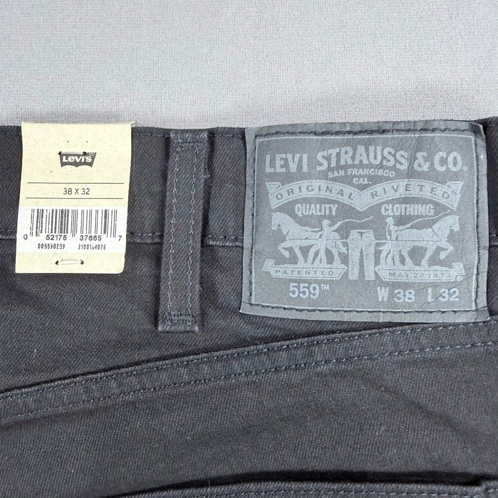 Levis Mens 38x32 Black Cotton Blend 559 Relaxed Straight Leg Stretch Denim Jeans - Picture 3 of 11